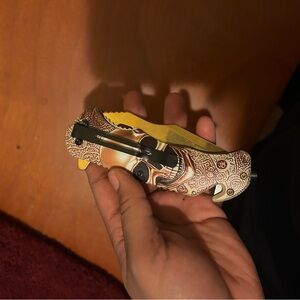 Patterned Folding Knife with Yellow Accents